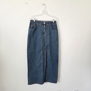 Main Street Exchange Denim Maxi Skirt Button Front Long Modest Spring Summer S